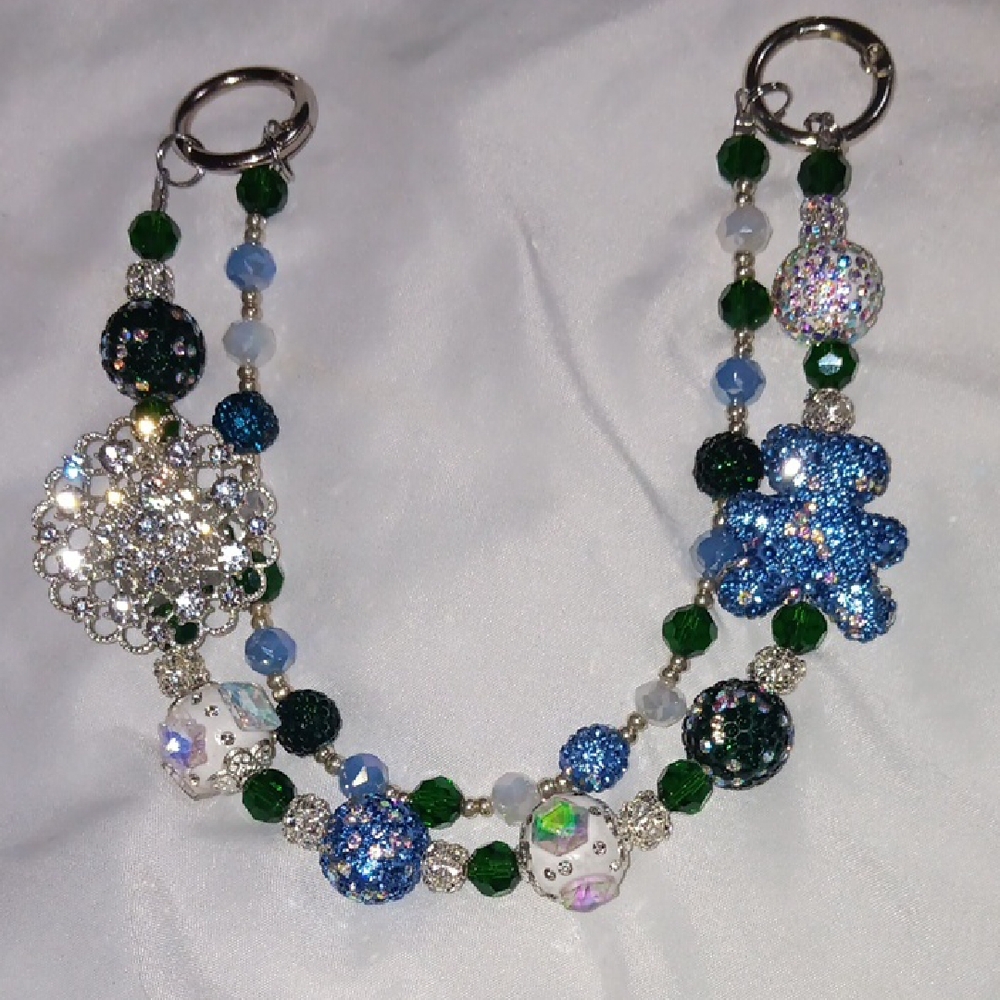 Elegant Blue Teddy Beaded Purse Chain